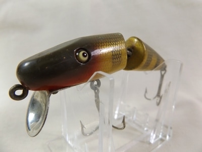 Vintage Heddon Chugger Spook Yellow Green Red Stripe Fishing Lure w Paper